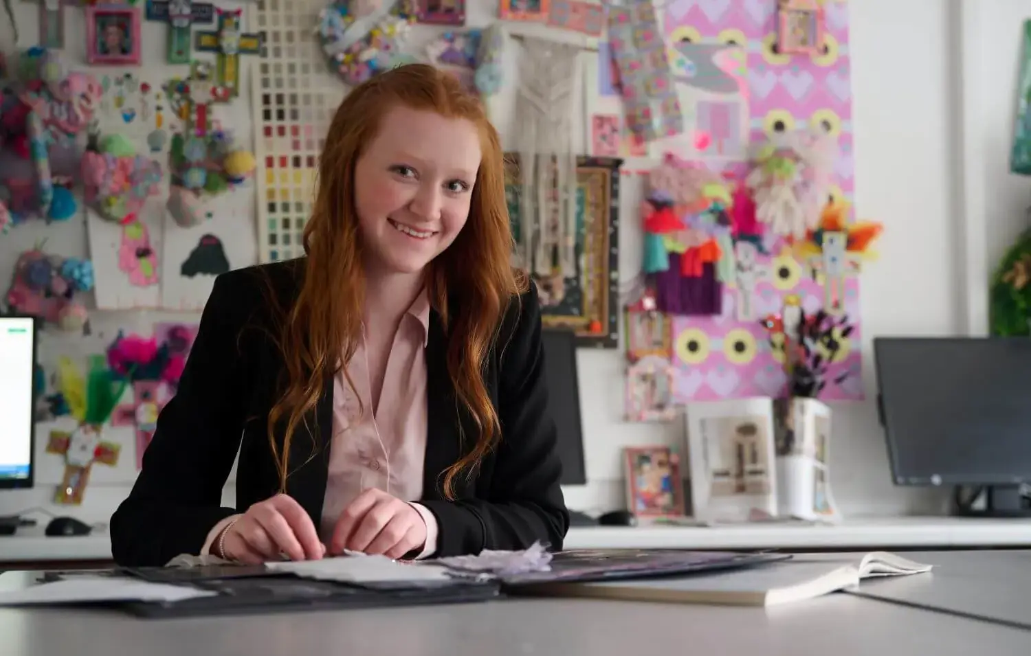 The Grange School 6th Form pupil in the art classroom.