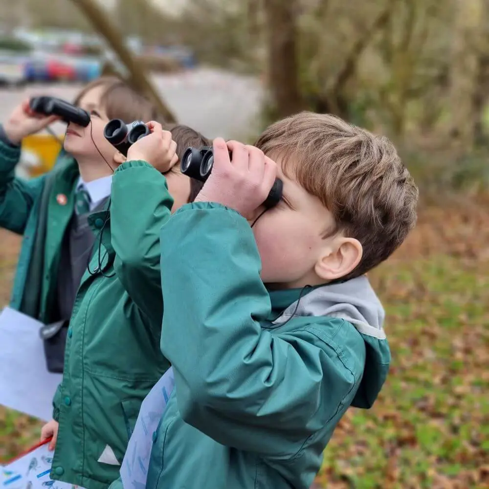 Children using binoculars